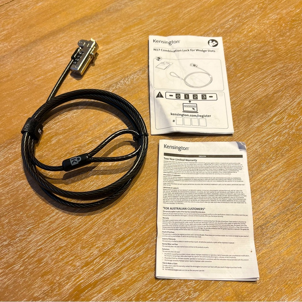 Laptop Cable Lock By Kensington. N17 Combination Lock for Wedge Slots